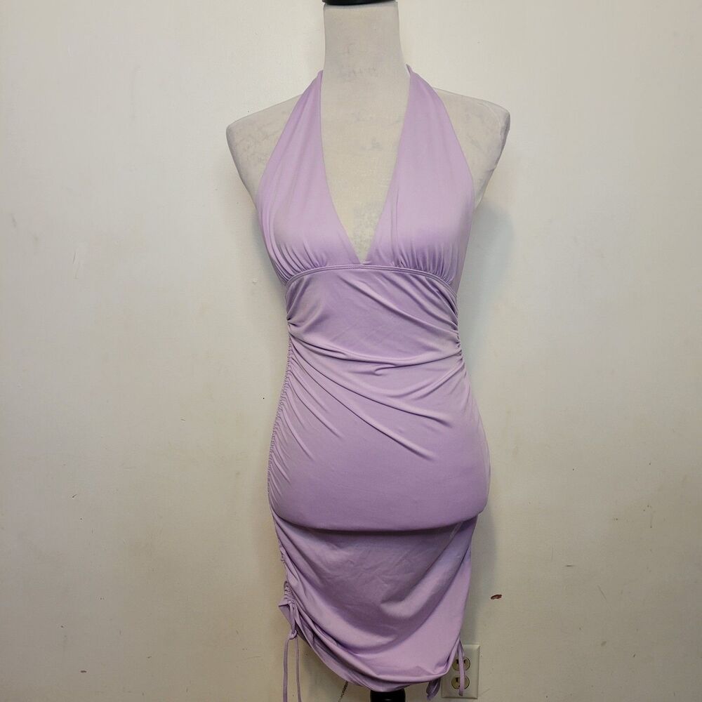 Princess Polly XX Lilac Halter Mini Dress Ruched Bodycon Size US 6‎